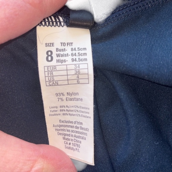 Seafolly Australia Swimsuit Boy Leg Ruched Detail One Piece Navy Blue Size 4 - Picture 6 of 7